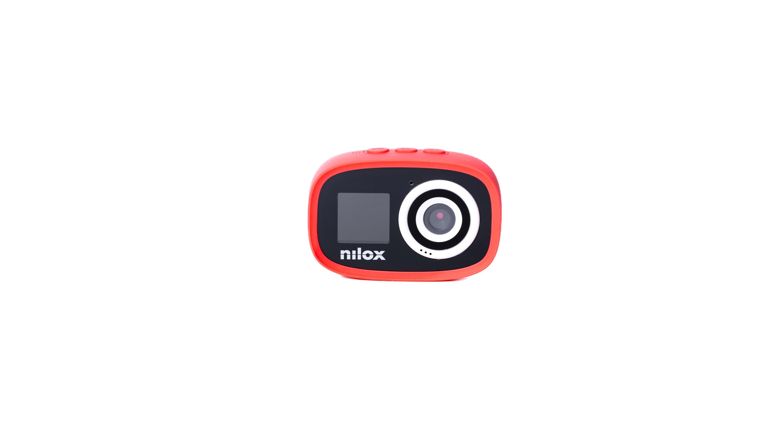 Nilox, Action Cam Kidscam, Action Camera Risoluzione 12Mp, Schermo LCD 1.4", Connessione Wifi, Resistente all'Acqua IP67 con Custodia Protettiva, Batteria 700 mAh, Memoria SD fino a 32 GB, Rosso