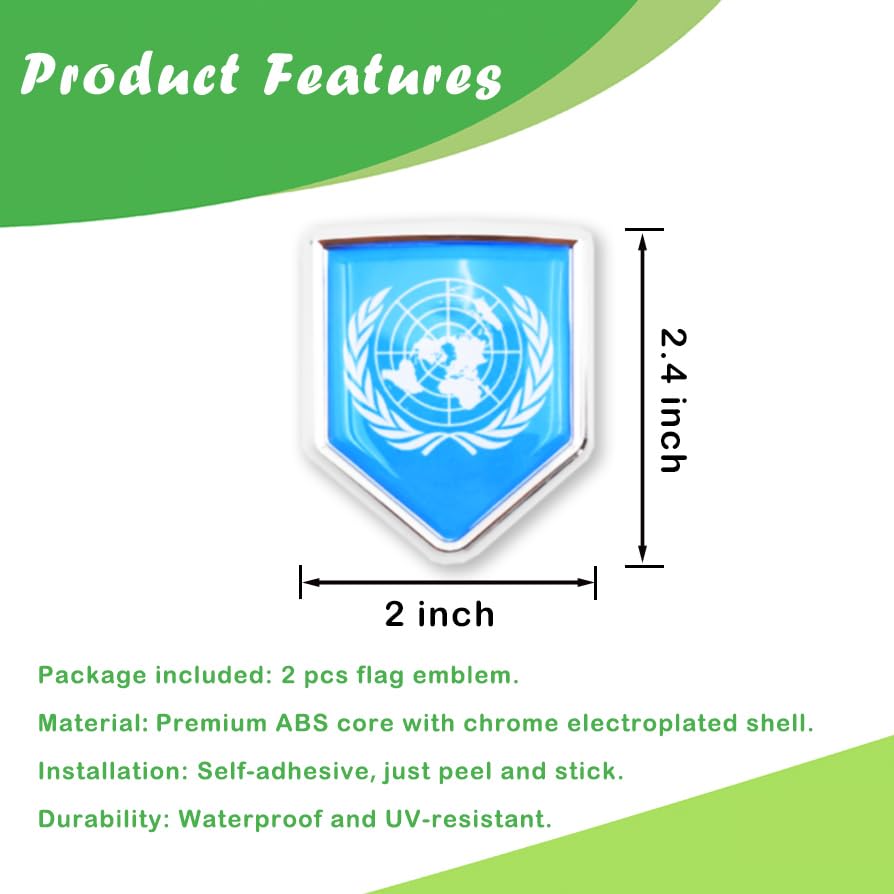 Image of Newperlite United Nations UN Flag Decal Sticker Car Emblem Flag Car Decoration Accessories Chrome Shield for Truck Vehicles Cars, 2 Pack