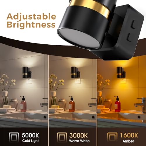 Image of L LOHAS LED Night Lights Plug into Wall 3CCT 2 Pack | Amber /3000k /5000K Color Change Night Light with Dusk to Dawn Sensor, 5 Level Dimmable, Plug in Night Light Black Housing