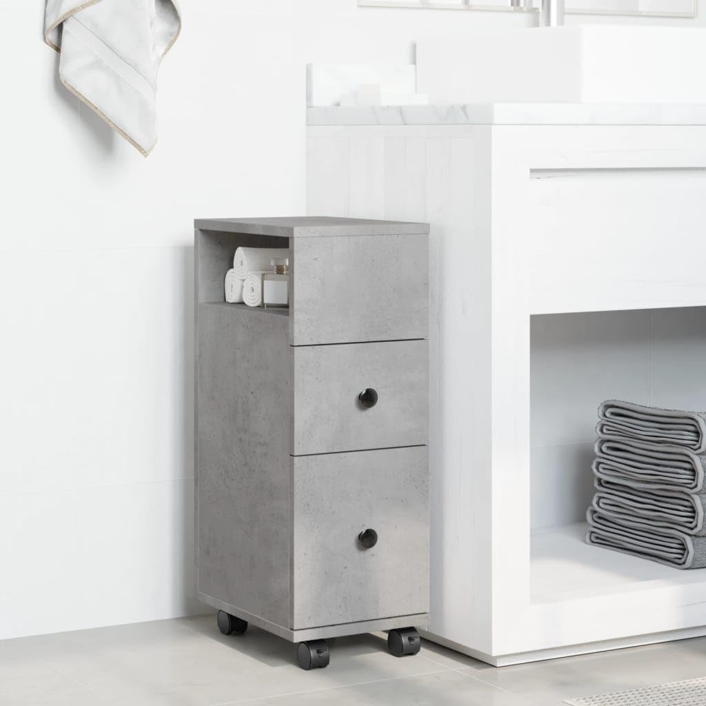 Meuble Étroit De Salle De Bain À roulettes Gris Béton