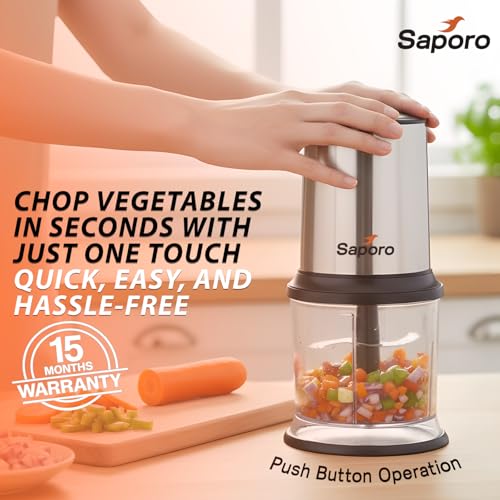 Image of Saporo QuickPro Electric Food Chopper 500ml | 400W Powerful Copper Motor, Dual Speed, 4 Stainless Steel Blades, Twin Blade Technology
