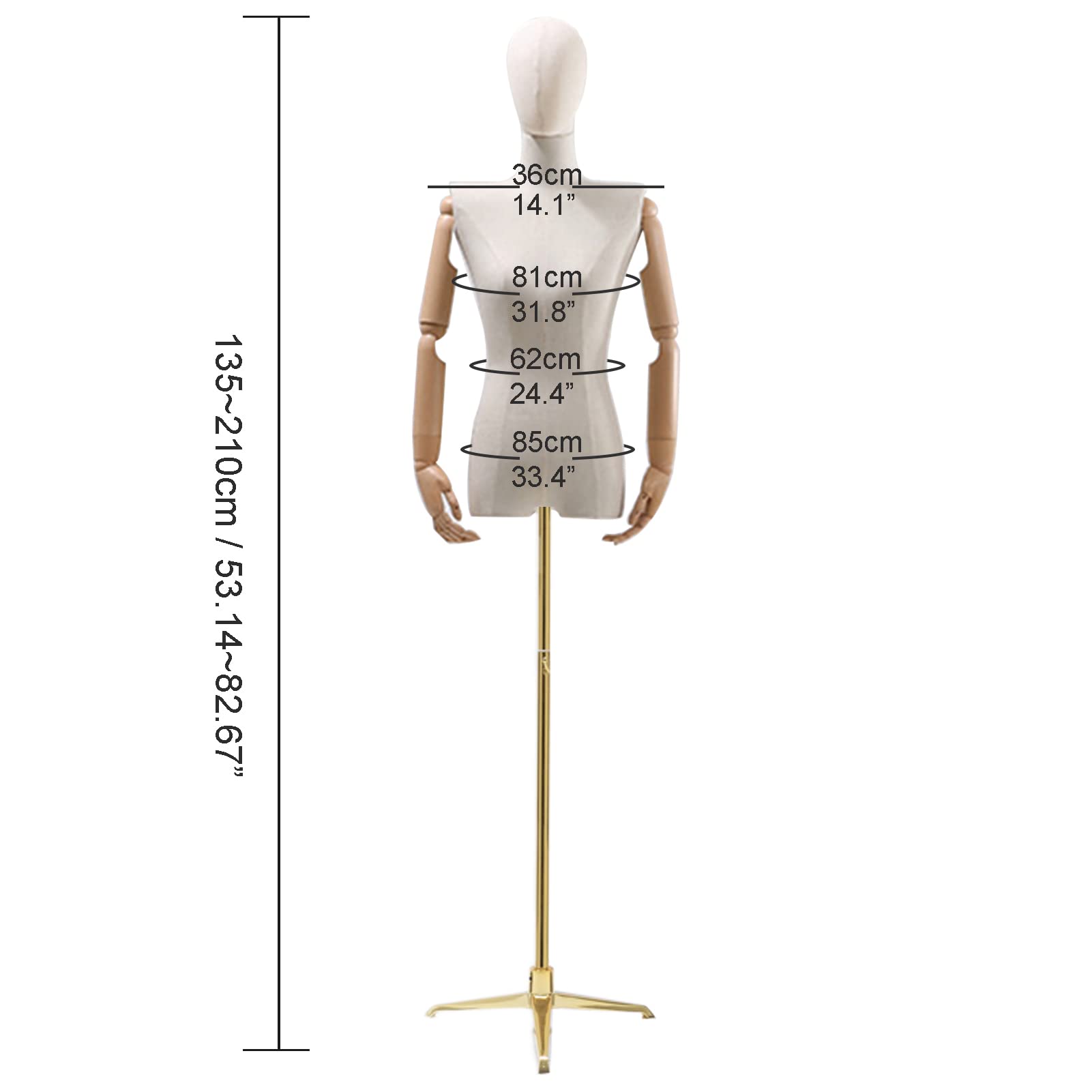 HIYOUGO Schaufensterpuppe, Weiblich Schneiderpuppe mit Dreieckständer | Schneiderbüste mit Verstellbarer, Höhe Damenbüste, Mannequin Kleiderpuppe Torso, Weibliche Büste Kleid Ausstellungsstand