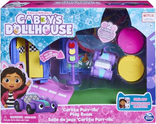 Gabbys Dollhouse Carlita Purr-ific Play Room with Carlita Toy Car Accessories Furniture and Dollhouse Deliveries Kids Toys for Ages 3 and up