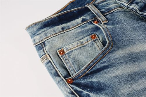 Men's High Street Distressed Vintage Jeans Low Rise Stretch Skinny Button Fly Ripped Hold Pants2