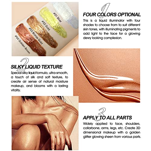 Lokfar Face Body Luminizer, Waterproof Moisturizing Liquid Highlighter Makeup Liquid Body Bronzer Liquid Glow Illuminator, Smooth Body Shimmer Oil Body Glow Oil For Women (2.8 Fl.oz, #02 Gold) #TOP3