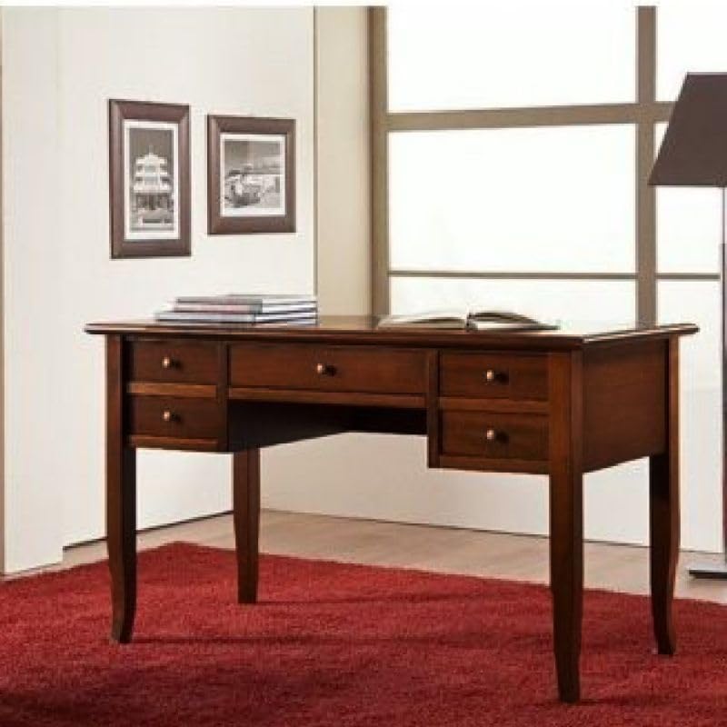 Vicentini arreda SCRIVANIA SCRITTOIO IN LEGNO ARTE POVERA 5 CASSETTI NOCE SCURO (L 105 P 56 H 81)