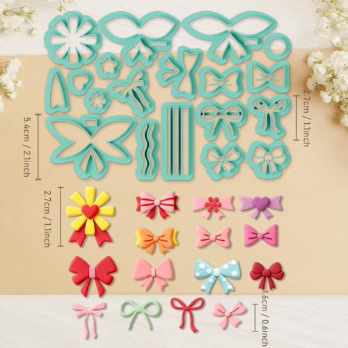 Image of ORIGACH 19 Pcs Bow Theme Polymer Clay Cutters Set Flower Heart Star Earring Clay Cutter DIY Craft Supplies for Earring and Jewelry Making