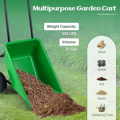 Image of Goplus 2 Wheel Wheelbarrow, 330 LBS Utility Garden Cart (Bright Green)