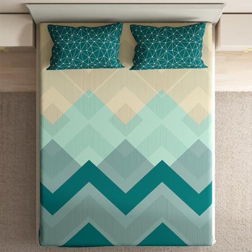 Image of Wakefit Cotton Fitted Bedsheet | 200 TC Elastic Fitted Sheet, Queen Bed Bedsheet with 2 Pillow Covers | Michele - 78x60 inches