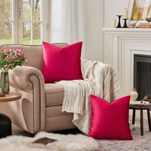 Image of GIGIZAZA Decorative Throw Pillow Covers 26x26,Red Square Couch Pillow Covers,Velvet Sofa Boho Cushion Pillows