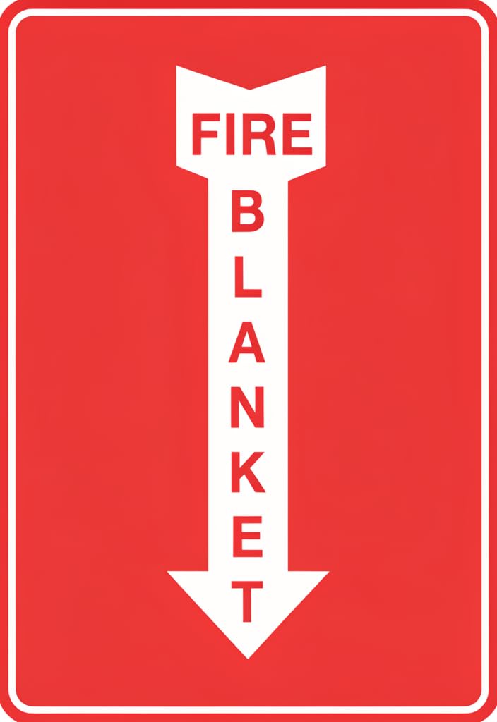 peiyeety Fire Blanket Metal Tin Sign 12x8 Inch, Red & White Safety Notice Wall Plaque, Vintage Industrial Decor for Garage Workshop Kitchen, Fire Safety Reminder Gift
