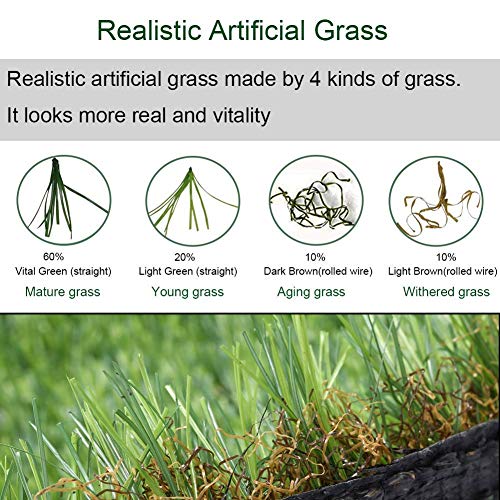 Fas Home Artificial Grass Turf 1FTX17FT, 1.38" Pile Height Realistic Synthetic Grass, Indoor Outdoor Pet Faux Grass Astro Rug Carpet for Garden Backyard Patio Balcony