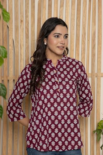 Image of Women's Cotton Printed Kurta Top | 3 /4 Sleeve Straight Kurti Casual Outings
