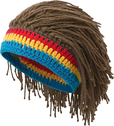 YeeHeen Wig Hat Knitted Wigs Beanie Hats with Dreadlocks Reggae Wig Cap for Women Men Brown
