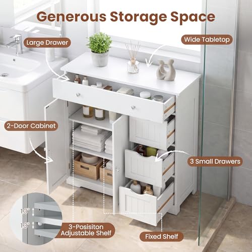 Image of Tangkula Bathroom Floor Cabinet, 4 Drawers, 2 Doors Cabinet (Off White)