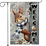 Welcome Garden Flag 12x18inch The Nut Squirrel Winter Garden Flags Yard Porch House Flag Double-Side For Home Outdoor Yard Patio Lawn Decor,Christmas Garden Decorations (RMQ-42, 12"X18")