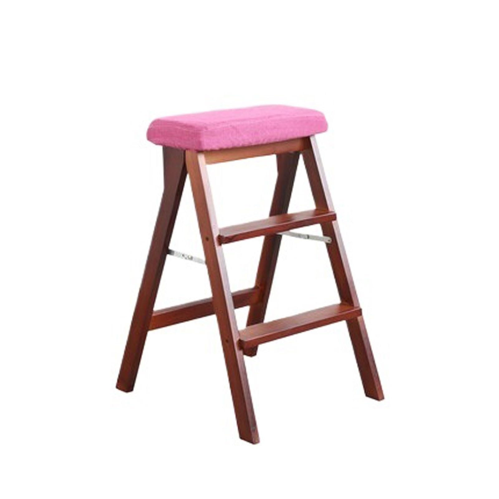 ZGYOZMNG Step Ladder Solid Wood Staircase Portable Stool Ladder Chair Folding High Bench Suitable for Kitchen Bathroom and Office Use stepstool(Matcha green) (Rose Red)
