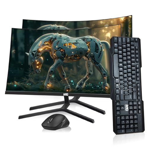 Image of MTG Dual 27 inch Curved Monitor Full HD 1080P Frameless Screen, HDMI DP USB Audio, Low Motion Blur, VESA Mount, Wireless Keyboard Mouse Combo, Computer Monitor for Gaming, Home and Office