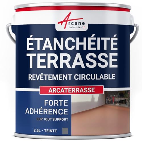 ARCANE INDUSTRIES Peinture résine d'étanchiété terrasse Exterieur - Peinture étanche circulable pour Sol extérieur : ARCATERRASSE - 2.5 L Gris Basalte