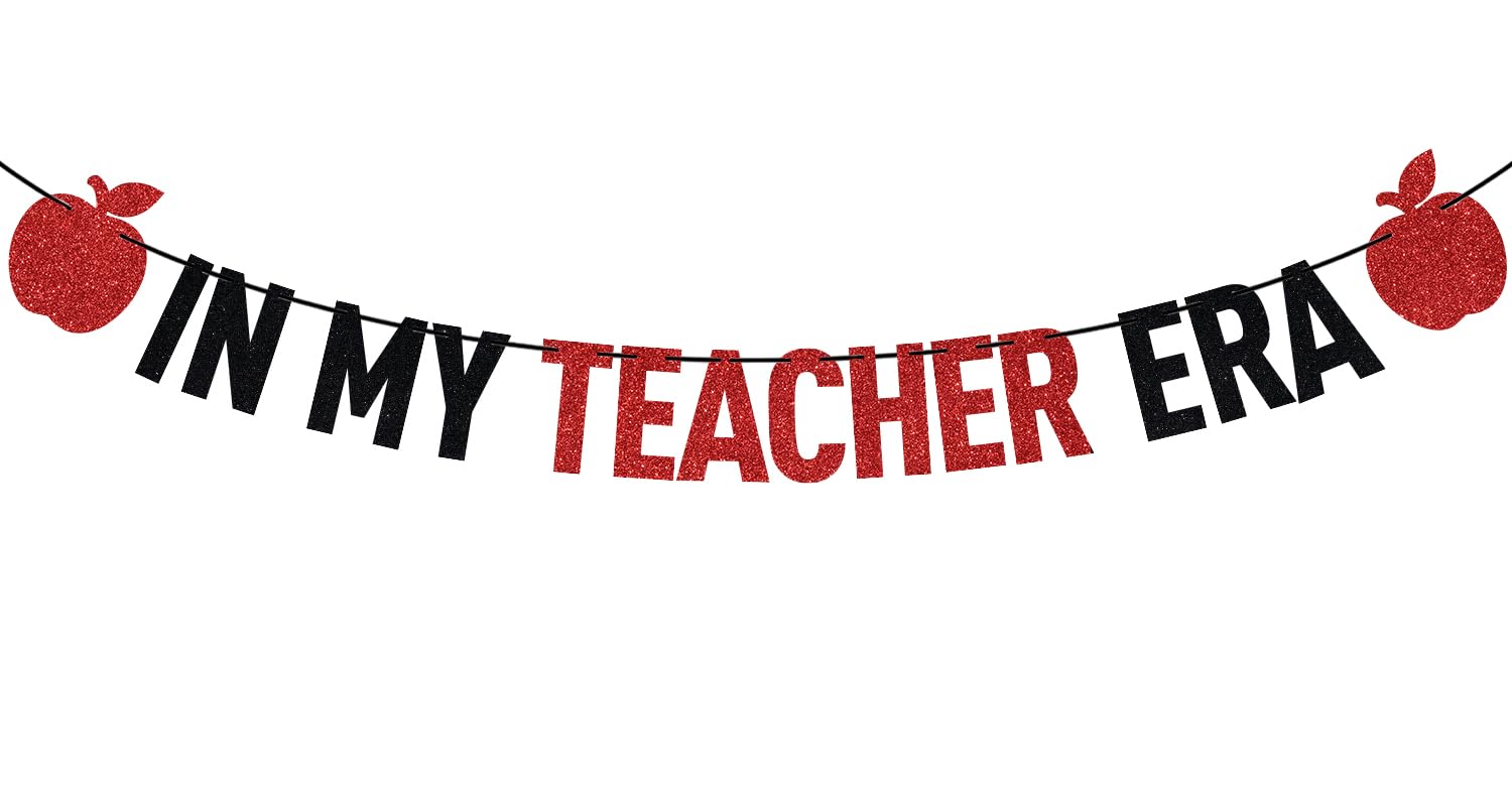 Black Glitter In My Teacher Era Banner, Congrats Grad 2025/Class of 2025/From Student to Teacher, 2025 Graduation Party Decorations Supplies