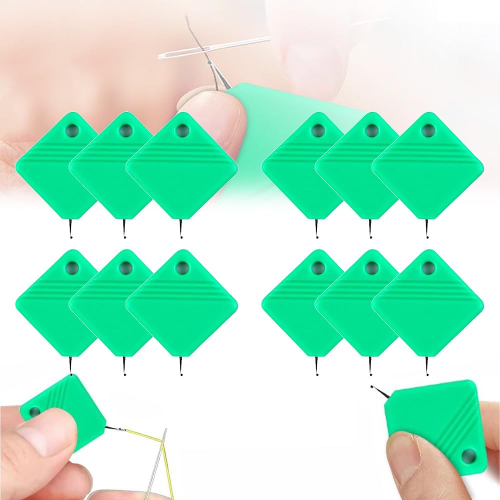 Automatic Needle Threaders, Sewing Machine Needle Threader, DIY Needle Threader for Sewing Crafts, Fits All Needle Sizes (Green 12 PC)