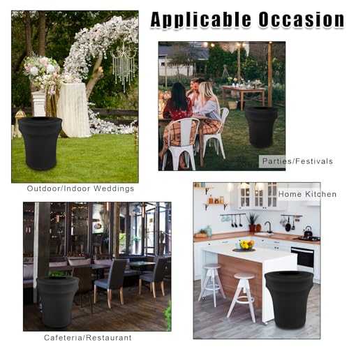 Image of BSTKEY 32 Gallon Stretch Spandex Trash Can Cover, 6 Pack Outdoor Fitted Waste Container Cover Round Garbage Can Covers for Wedding Party Fundraiser Decor, Without Trash Can (Black)