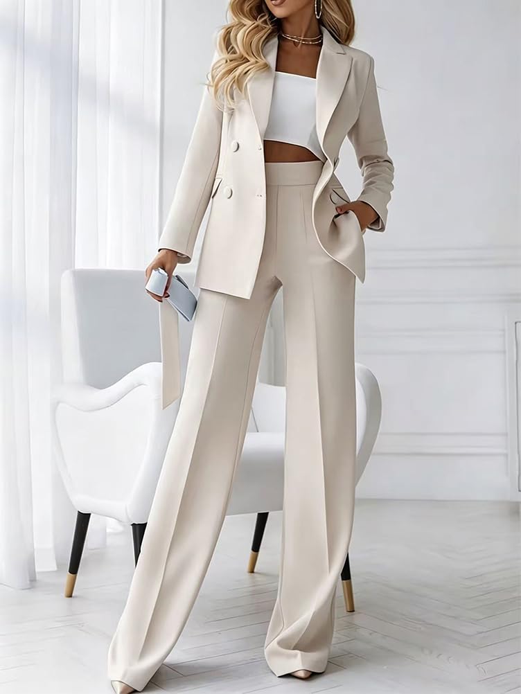 shownicer Hosenanzug Damen Festlich Elegant Business Anzug Set | Revers Büro Anzugjacke Blazer und Hose Zweiteiler