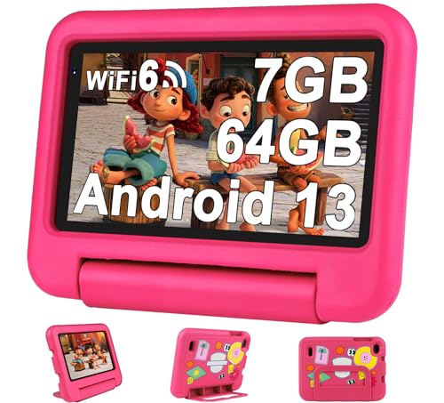 Image of Oangcc 7 Inch Tablet Android 13 Tablets, Wi-Fi 6, BT 5.0, 7GB RAM+ 64GB ROM (TF 2TB) | 3500mAh | 1024 x 600 Pixels | EVA Proof Case (Pink)