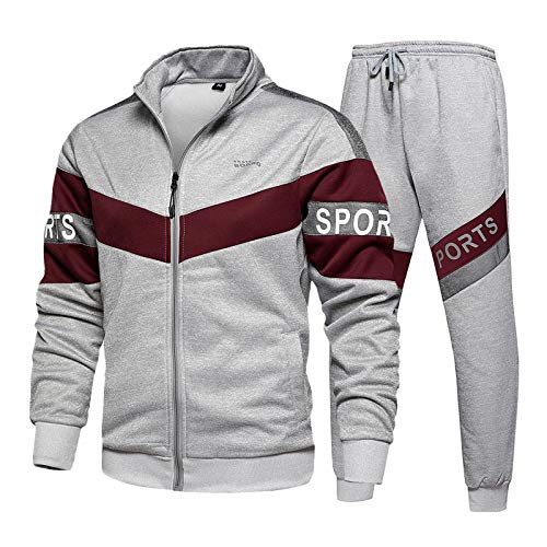 Men 's Casual Tracksuit Hooded Full Zip Elastic Waistband Sweatsuit Set, Gray-M