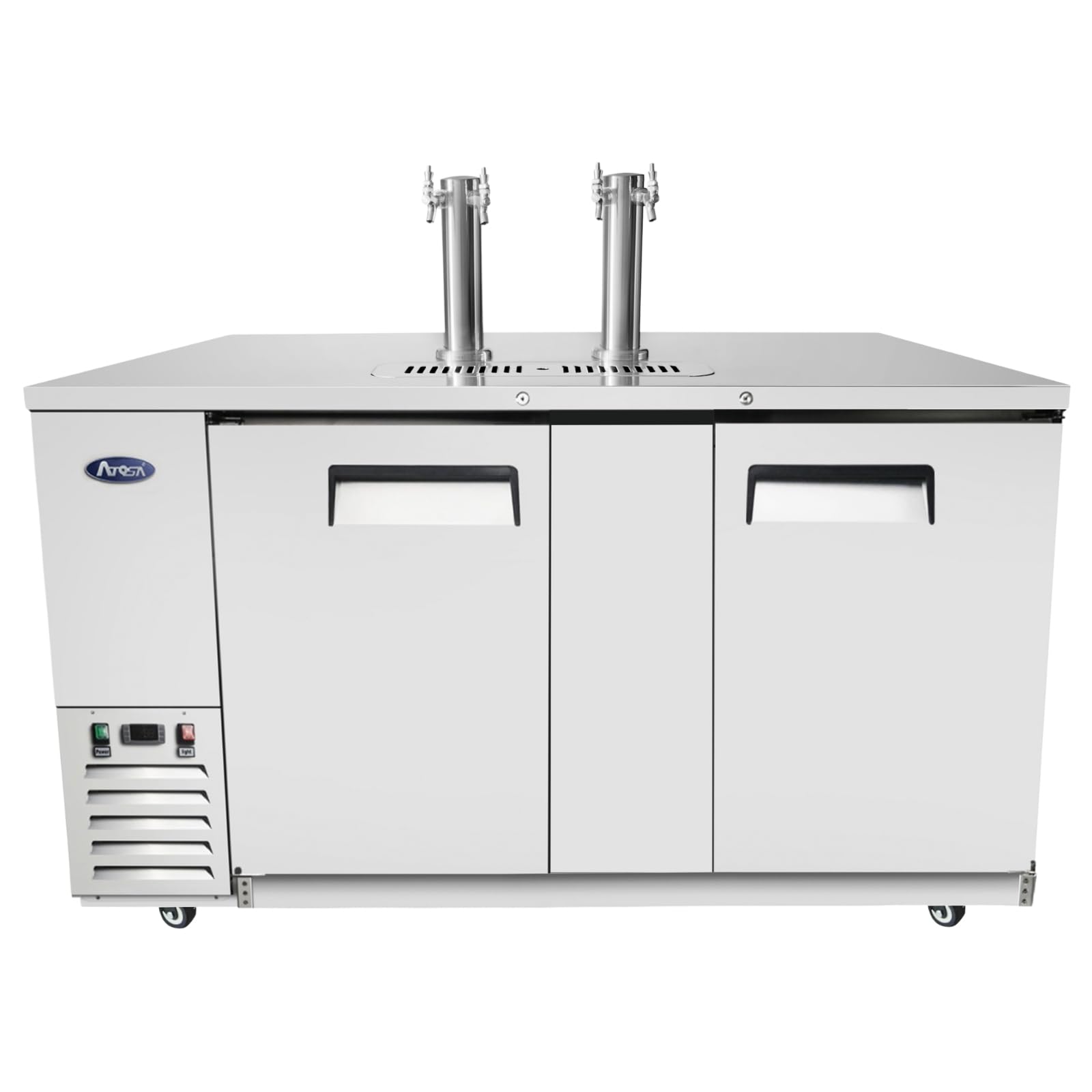 Atosa Mkc68gr 68" Kegerator Beer Dispenser Draft Direct Draw For Restaurant Hotel Pub Bar | (3) 1/2 Barrel Keg, 17.3 Cu Ft Capacity | (2) Dual Faucet Tower | Stainless Steel Top, 115v (33°F – 40°F) | Fridge.com