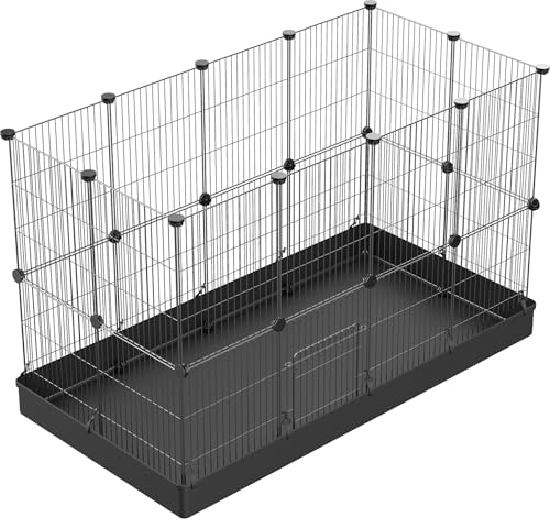PILIN Corral para Animales pequeños con Puerta, Valla para Mascotas con Alfombra Impermeable, Jaula para Conejos, Jaula para cobayas, Cachorros, Gatitos 43x32 24 Piezas