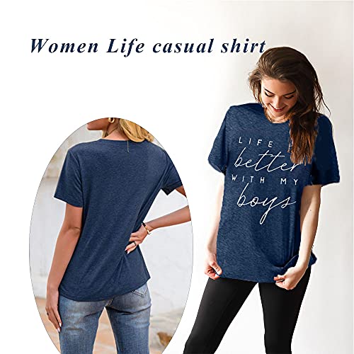 Life is Better with My Boys Women Funny Mom Gift Shirts Graphic Summer Short Athletic Casual Workout Tops2