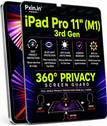Image of Pxin 360 Pro Privacy Screen guard compatible with iPad Pro 11 inch (M1) | Anti Glare | Anti UV | Anti Blue | Anti Reflection | Privacy Filter | Unbreakable Build