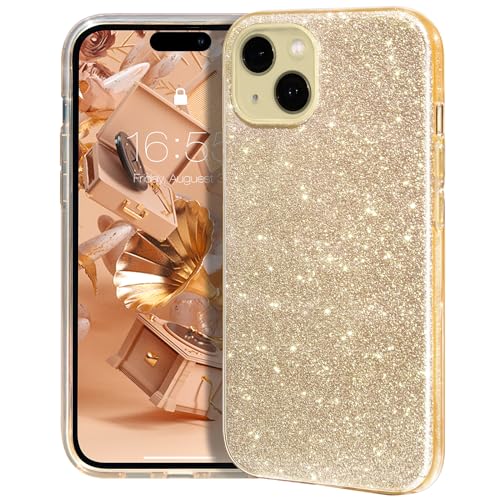 MATEPROX Custodia per iPhone 15 Cover Glitter Sparkle Lucida Cristallo Bling Carino Sottile Protettiva Cover per iPhone 15 6,1'' 2023-Oro