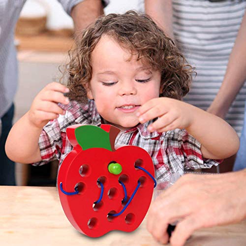 JCREN Wooden Lacing Apple Threading Toys Wood Lace Block Puzzle Shape Travel Game Toys Early Learning Fine Motor Skills Educational Gift for 3 4 5 Years Old Toddlers Baby Kids Boys - Image 3