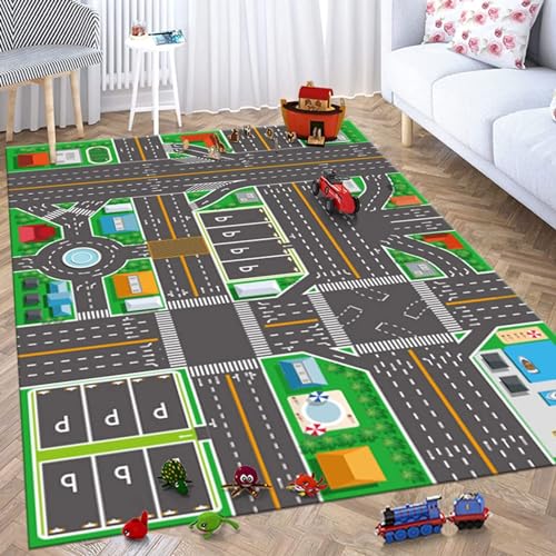 カーペット ラグ 道路 キッズ プレイマット ロードマップ 106*160cm 線路 快適遊べる 子供部屋マット 防音 カラー キッズ 長方形 洋室 洗える センター絨毯 シティー ベビー用 ふわふわ 大判 オールシーズン 長持ち 子供 子供部屋 男の子