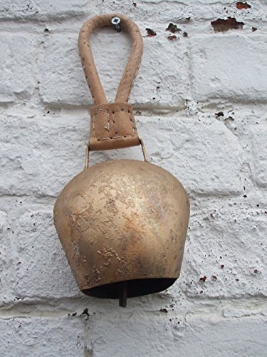 Deko-Impression Wunderschöne Kuhglocke, Eisen brossiert, Edelrost, 25 cm, Lederband Cover