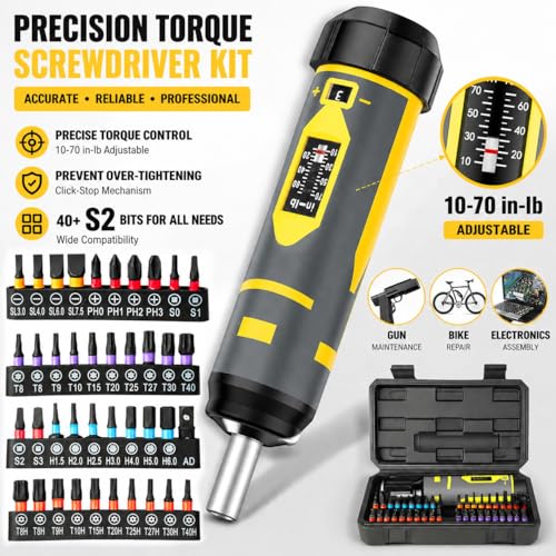 Image of Torque Wrench Screwdriver Set,10-70 Inch Pounds, 40 S2 Bits - Hex,Torx, Flat,Phillip,Square and Torx Security Bits for Accurizing Scope Mounting, Bicycle Repairing and Maintenance (42PC)