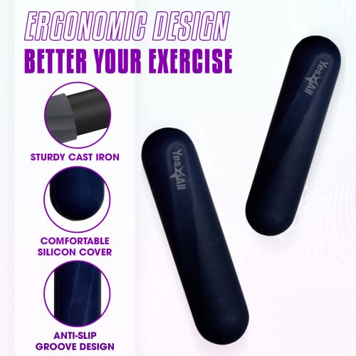 Yes4All Soft Silicon Coated Dumbbell Hand Weights Set of 2 - Charcoal, S. Charcoal - Dumbbell Bar - Pair, 9.2 cm x 4.5 cm - Image 3