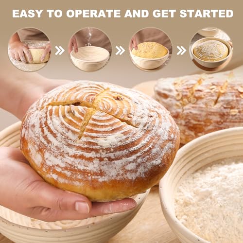 Yeatruojeet Bread Proofing Baskets Set of 2 8 inch Round Dough Proofing Bowls W/Liners Perfect for Home Sourdough Bakers Baking (8Inch, Round)