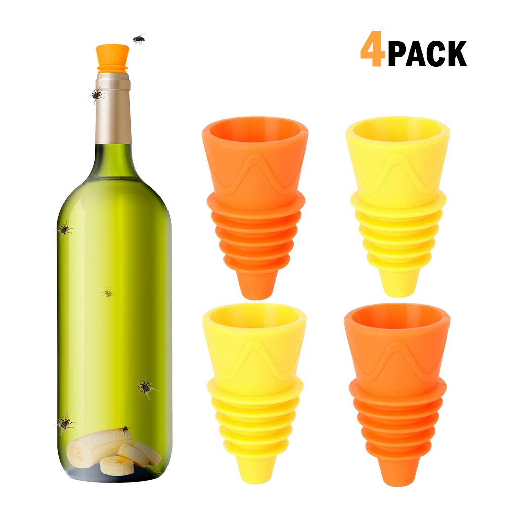 Reusable Silicone Funnel Fruit-fly Bottle Top catcher for Outdoor and Indoor, Kitchen - Fit Most Bottles(4PACK)