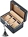 Generic Brands Uhr Box Schmuck Aufbewahrung Uhr Schmuck Display Aufbewahrungsbox Fall 3 Gitter Kunstleder Armband Organizer Display Boxen mit Schloss Kissenhalter für Reisen, Schwarz, 19X12X9CM