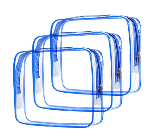 LOUISE MAELYS 3 Packs Clear Cosmetics Bag Waterproof Travel Bag Toiletry Organizer Case Blue Medium