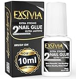 Super Strong Nail Glue for Press On Nails, Acrylic Nails & Nail Tips (10ml) Exsivia 2nd Gen NailBond for Fake Nails, Extra Strength,Long Lasting, Brush on Adhesive, No Dehydrator or Primer Needed