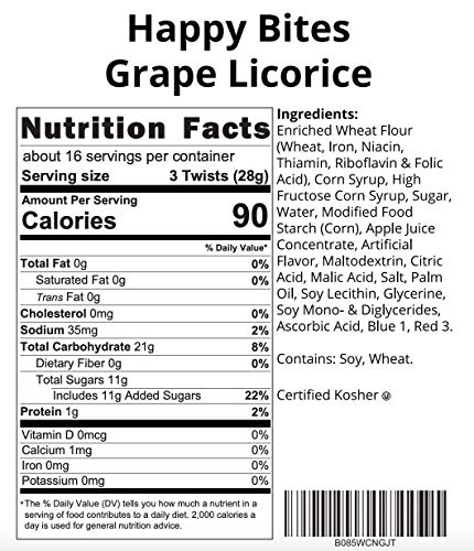 Happy Bites Grape Licorice Twists - Certified Kosher - Gourmet - Low Fat - Made with Real Fruit Juice - 1 Pound Bag (16 oz) - Thumbnail 3