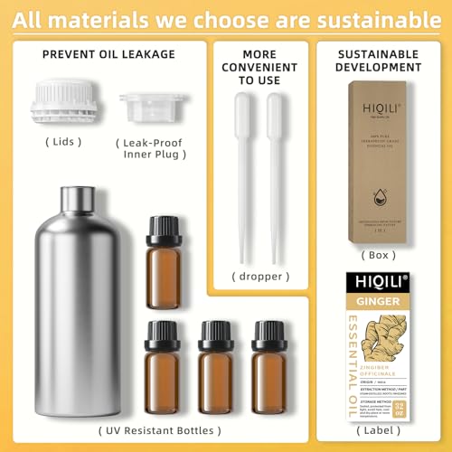 Image of HIQILI 32 Fl Oz Ginger Oil, 100% Pure Natural Ginger Essential Oil for Hair, Massage, Skin - 1000ML