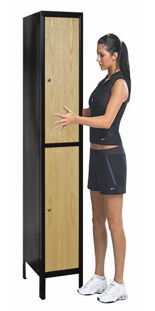 Hallowell UW1588-2MEW Hybrid Wardrobe Wood Locker, Unassembled, Double Tier, 1-Wide Grouping, 15" Width x 18" Depth x 78" Height, Midnight Ebony/Wood