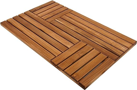 RuPS Premium Teak Wood Shower/Bath Mat for Bathroom Swimming Pool Mat, Non Slip Wood Floor Mat, Luxury Spa Home or Outdoor Mat (Large)