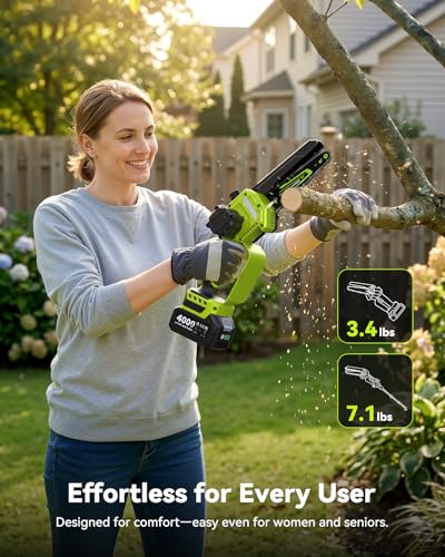 Image of Electric Pole Saw, 6-Inch Cordless Mini Chainsaw with Extension Pole, Extendable to 16 ft, 2x4.0Ah Batteries, Tool-Free Chain Tensiong, Electric Pole Chainsaw for Tree Trimming & Thick Branch Cutting