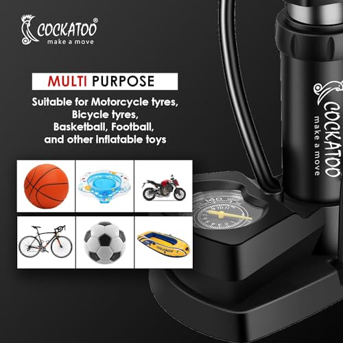 Image of Cockatoo Bicycle Foot Balloon Pump Machine for Bikes and Cycle, Balloon High Pressure Cycle Air Pump for Bicycle, Pump for Cycle Tyre